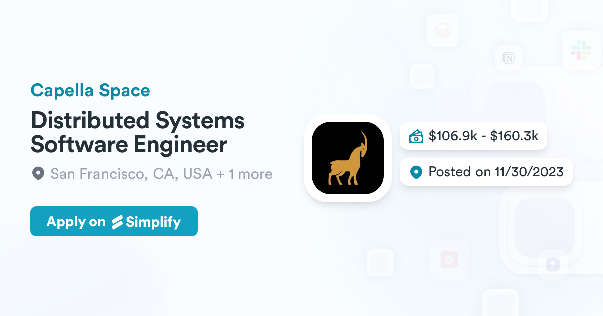 Distributed Systems Software Engineer Capella Space Simplify Jobs Distributed systems software engineer capella space simplify jobs